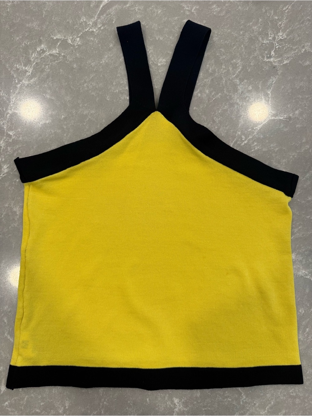 Yellow Black Colorblock Knit Tank Top Women’s Medium Sleeveless Stretch Sweater